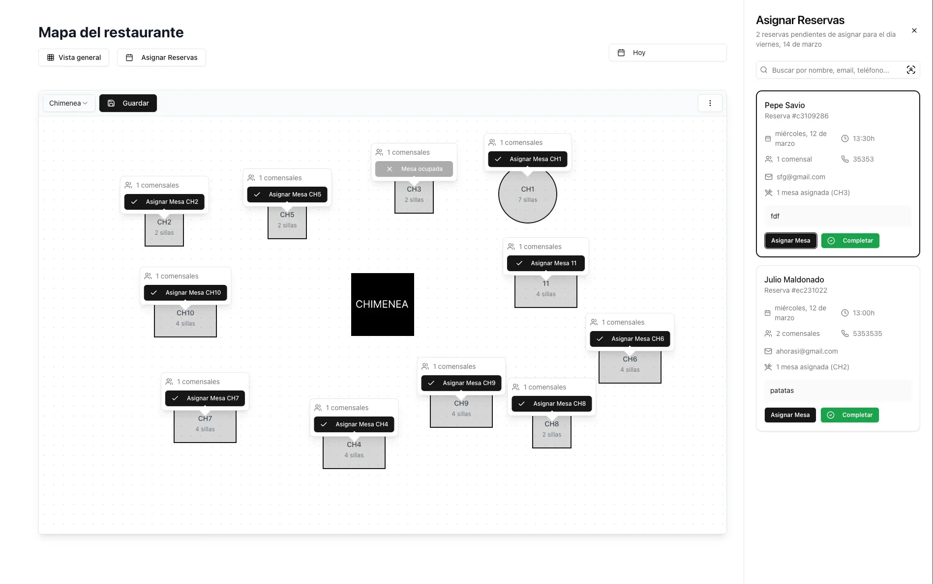Asignación de mesas