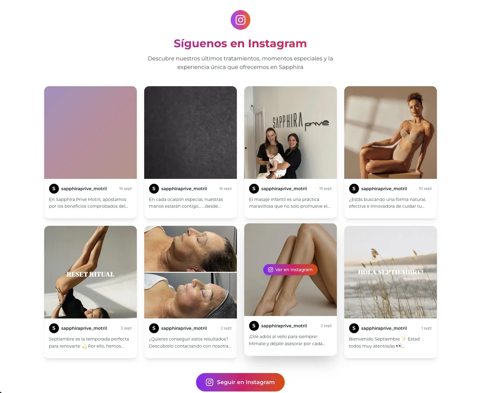 Sección de feed de Instagram